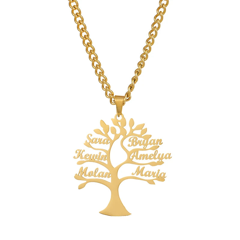 Custom Tree of Life Necklace for Women Men Stainless Steel Family1-6 Names Pendant with 3mm chain Parents Friends Jewellery Gift