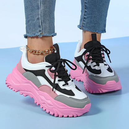 Bling Sports Shoes Women Platform Thick Sole Running Shoes Woman Sneakers Glitter Lightweight Casual Sparkling Women Shoes Pink