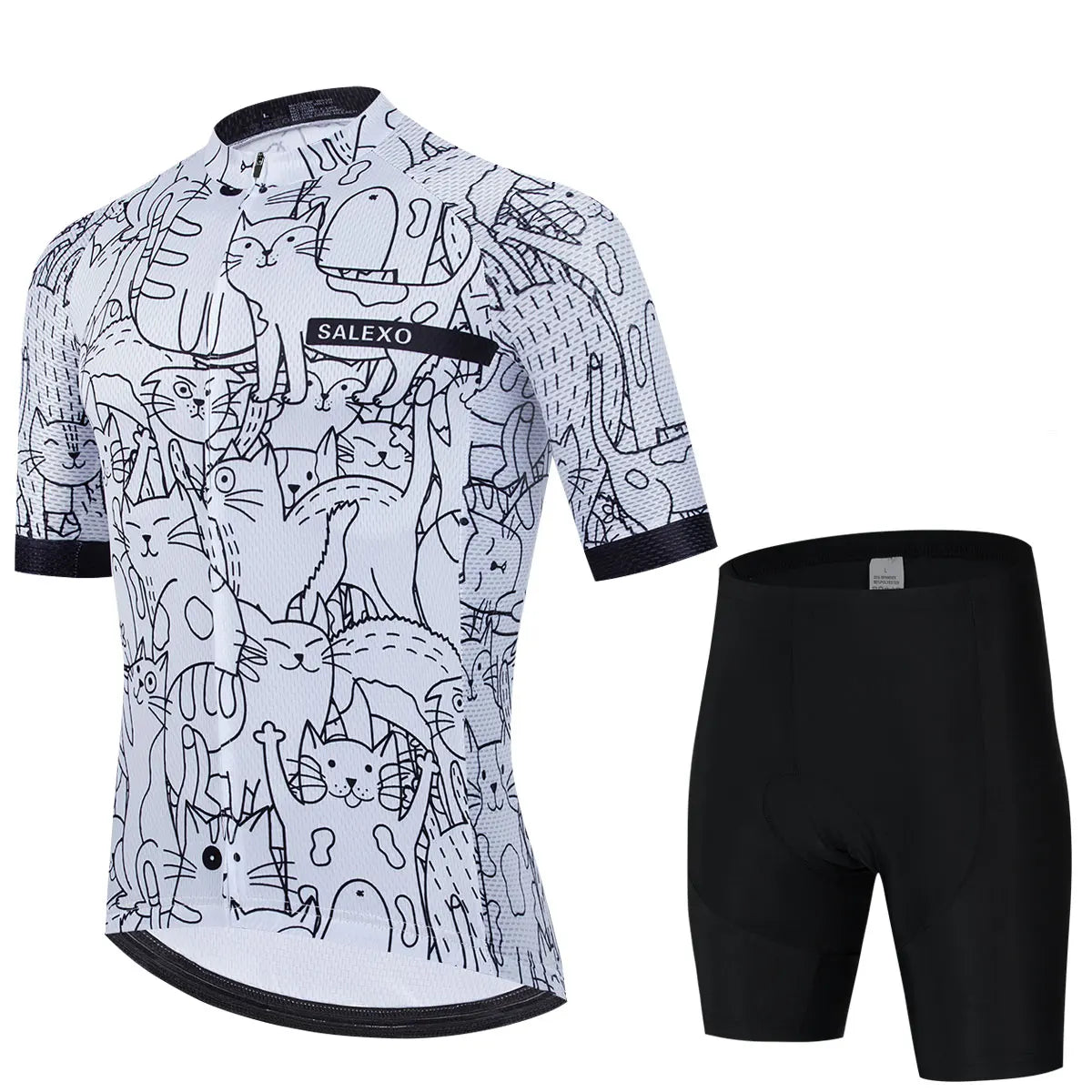 Cat Black and White Cycling Jersey Set Men's Summer Short Sleeve Bicycle MTB Bike Clothing Cartoon Maillot Ciclismo Uniform Suit