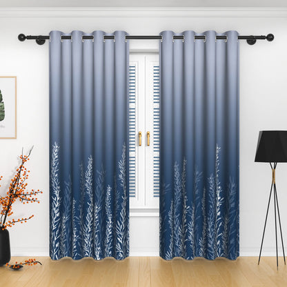 2pcs/set Solid Color Gradient Window curtains Bottom Leaf Print Thermal Insulated Polyester Bedroom Living Room Blackout Curtain