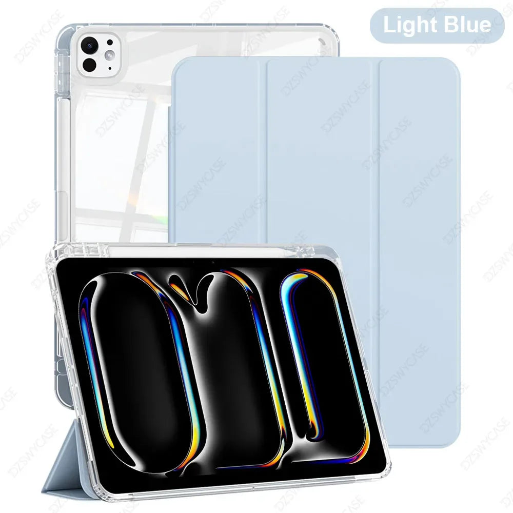 Case for iPad Pro 11 M4 M5 2024 2025, with Pencil Holder, Shockproof Slim Cover with Clear Hard PC Back Shell, Auto Sleep/Wake
