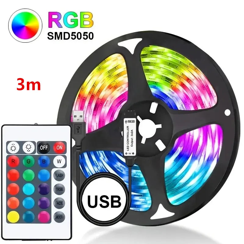 LED USB Strip Light Color Changing 5050 RGB LED Flexible Lights with 24 Keys for Children Gaming Room Home Party TV Backlight