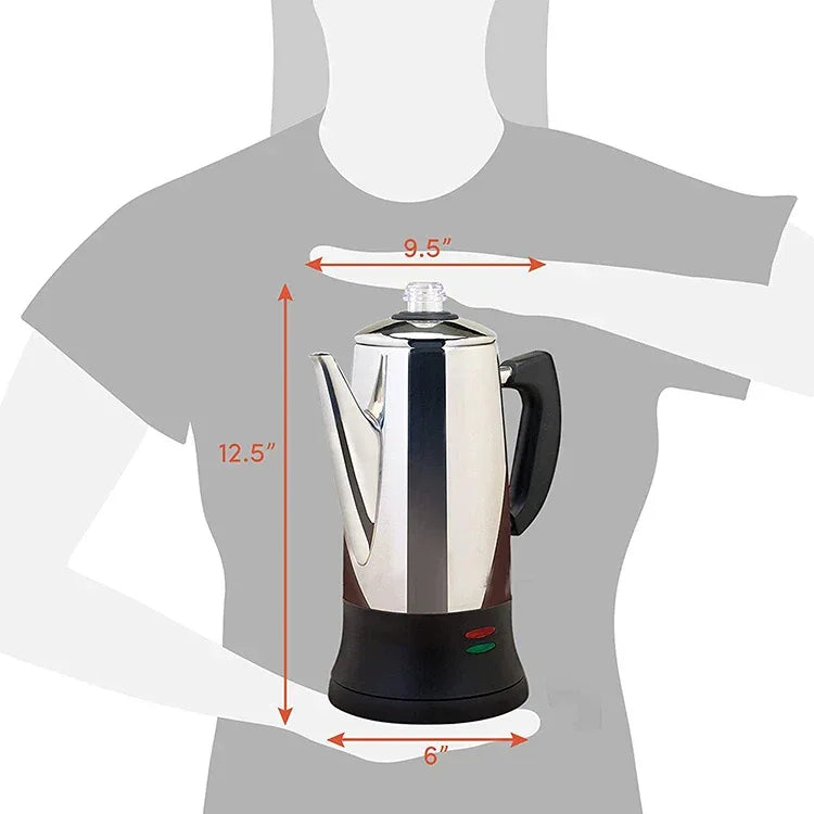 1.8L Electric Coffee Percolator 12 Cup Stainless Steel Coffee Pot with Keep Warm Function Reusable Filter Basket Coffee Maker