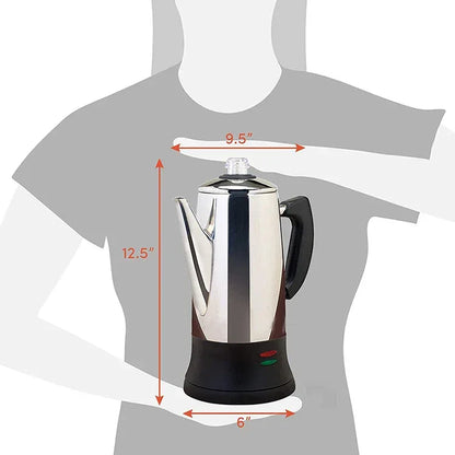 1.8L Electric Coffee Percolator 12 Cup Stainless Steel Coffee Pot with Keep Warm Function Reusable Filter Basket Coffee Maker
