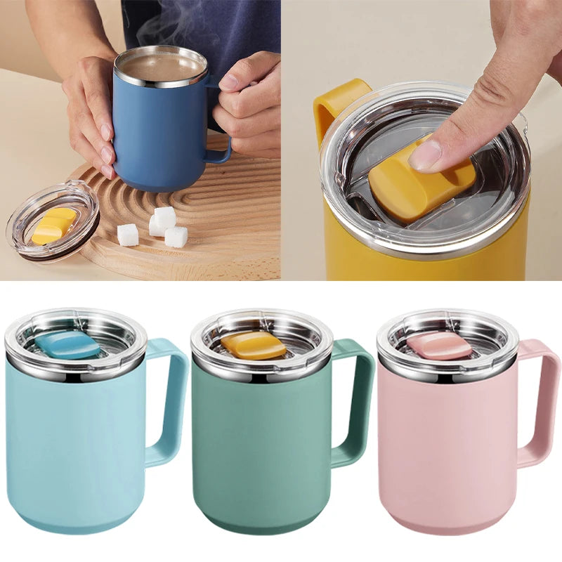 450ML Stainless Steel Insulated Mug with Lid Double Layered Cup Wall Coffee Thermos Cup for Office Outdoor Portable Water Bottle