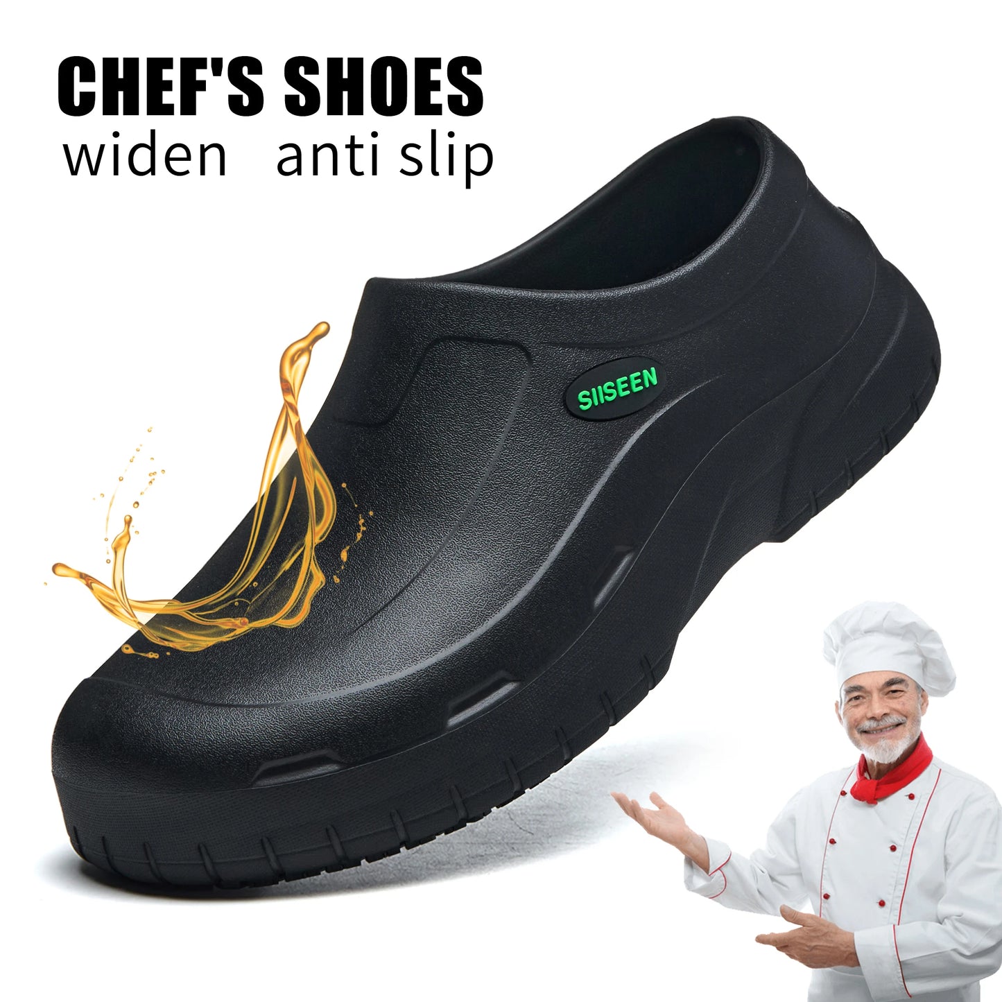 Men's Chef Shoes Waterproof Slip-On Lightweight Soft Anti-Slip Kitchen Hotel Work Shoes Easy to Wear Comfortable Food Service Fo