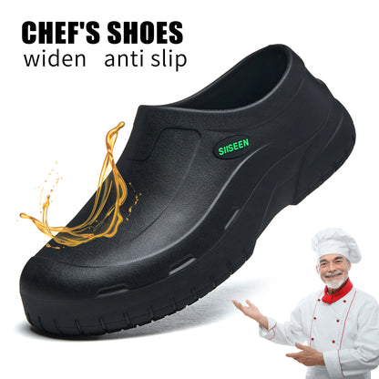 Men's Chef Shoes Waterproof Slip-On Lightweight Soft Anti-Slip Kitchen Hotel Work Shoes Easy to Wear Comfortable Food Service Fo