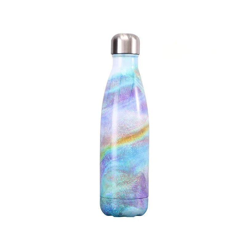 500ml Cola Shape Insulated Bottle, 304 Stainless Steel Vacuum Flask, Marble/Print Portable Water Bottle