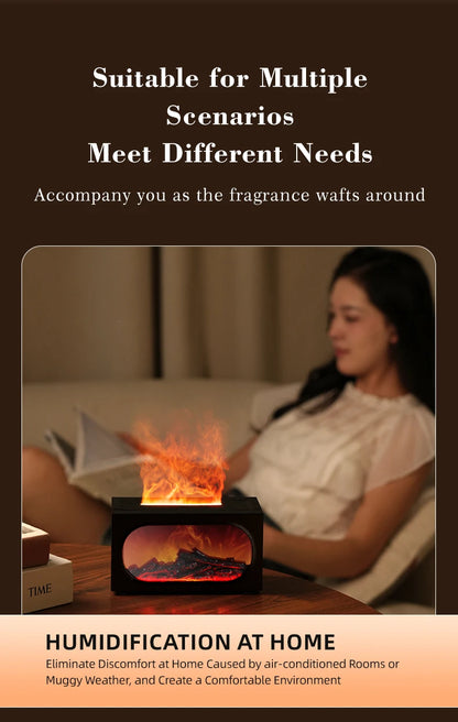 250ml Flame Fireplace Aroma Humidifier Colorful Light Aromatherapy Essential Oil Diffuser with Timed Auto Off for Home Bedroom