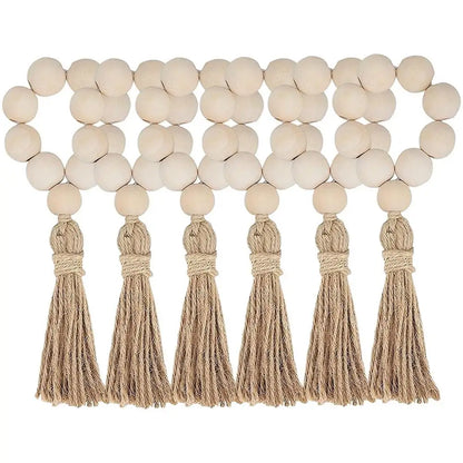 Wood Bead Napkin Rings Napkin Holders With Tassels Hand-Woven Boho Buckles For Christmas Farmhouse Wedding Home Table Decoration