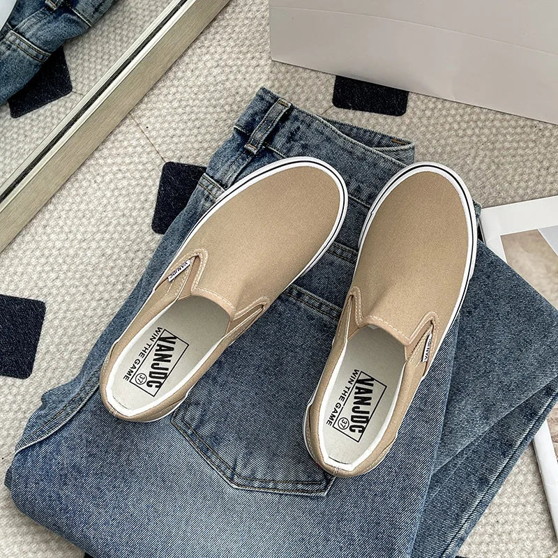 Women's Slip-On Canvas Shoes Summer 2026 Korean Style Student Flat Rubber Sole Wear-Resistant Low Cut Flat Heel Street Fashion