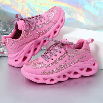 Bling Sports Shoes Women Platform Thick Sole Running Shoes Woman Sneakers Glitter Lightweight Casual Sparkling Women Shoes Pink