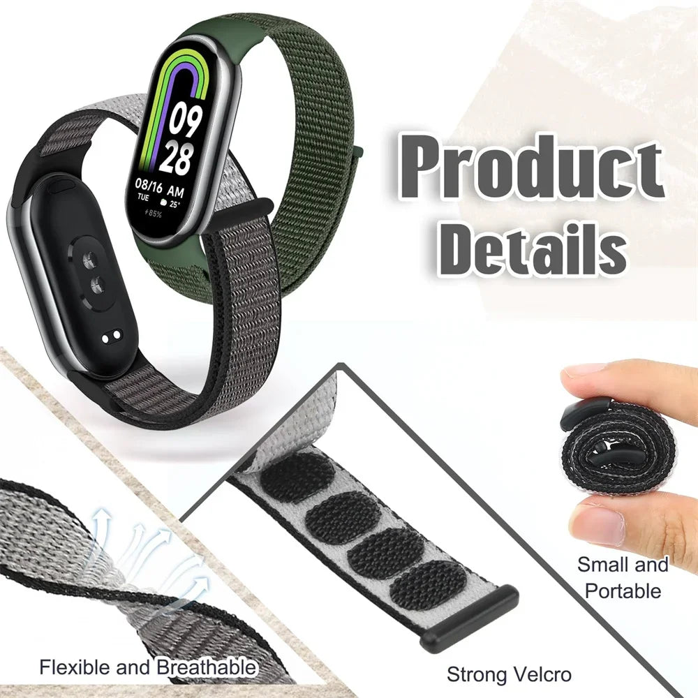 Nylon loop watchband For Xiaomi mi Band 8 Sport miband8 NFC Correa Breathable Replacement Bracelet smart band 8 Strap smartwatch