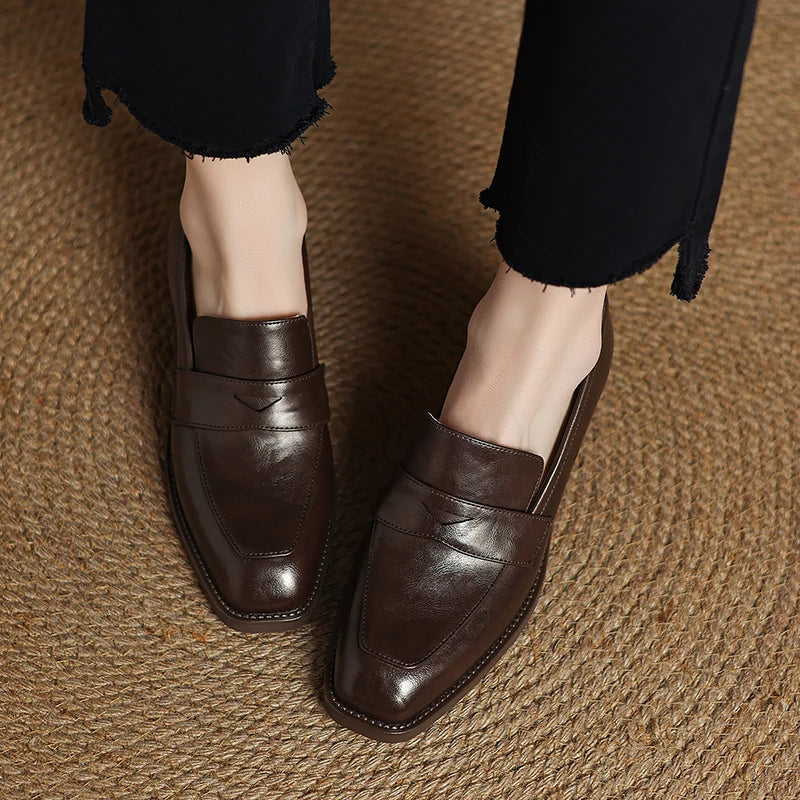 2026 New Spring Genuine Leather Women Shoes Round Toe Women Pumps Brogue Designs Shoes for Women High Heel Loafers Ladies Shoes