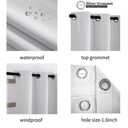Custom Blackout Curtain Outdoor Waterproof Windproof Curtains Top Bottom Grommets Curtain for Balcony/Garden/Patio/Porch/Pool