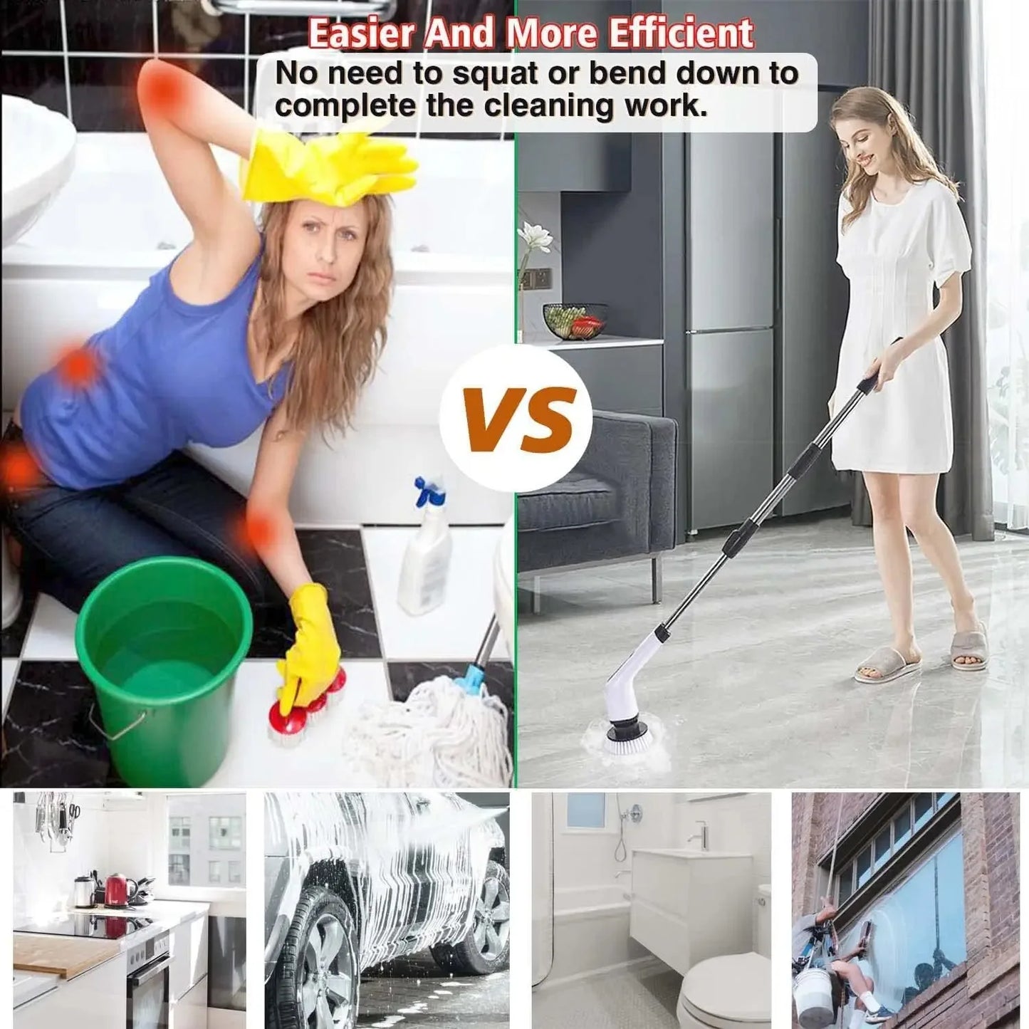 Cordless Multifunctional Electric Cleaning Brush - Spin Scrubber Portable Toilet Mop for Kitchen & Bathroom