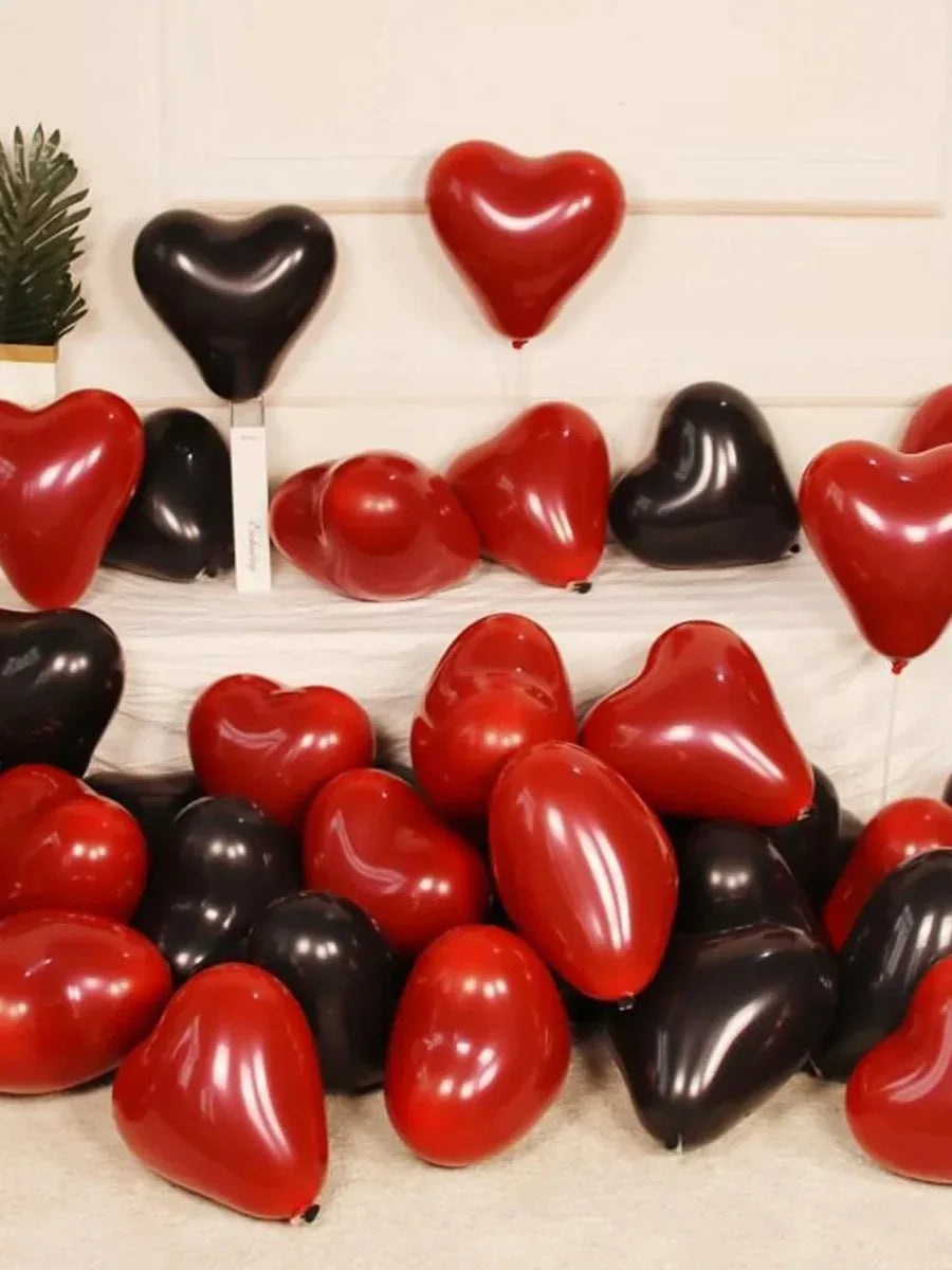 10/20Pcs Heart Shaped Balloons Red Pink Black Latex Balloon for DIY Valentine's Day Engagement Wedding Party Anniversary Decor