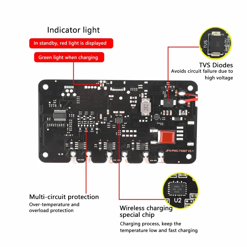 Wireless Car Charger 3 Coil Motherboard pcba 15W Fast Charging high-Power Wireless Charger Transmitter Module 12V-24V Input