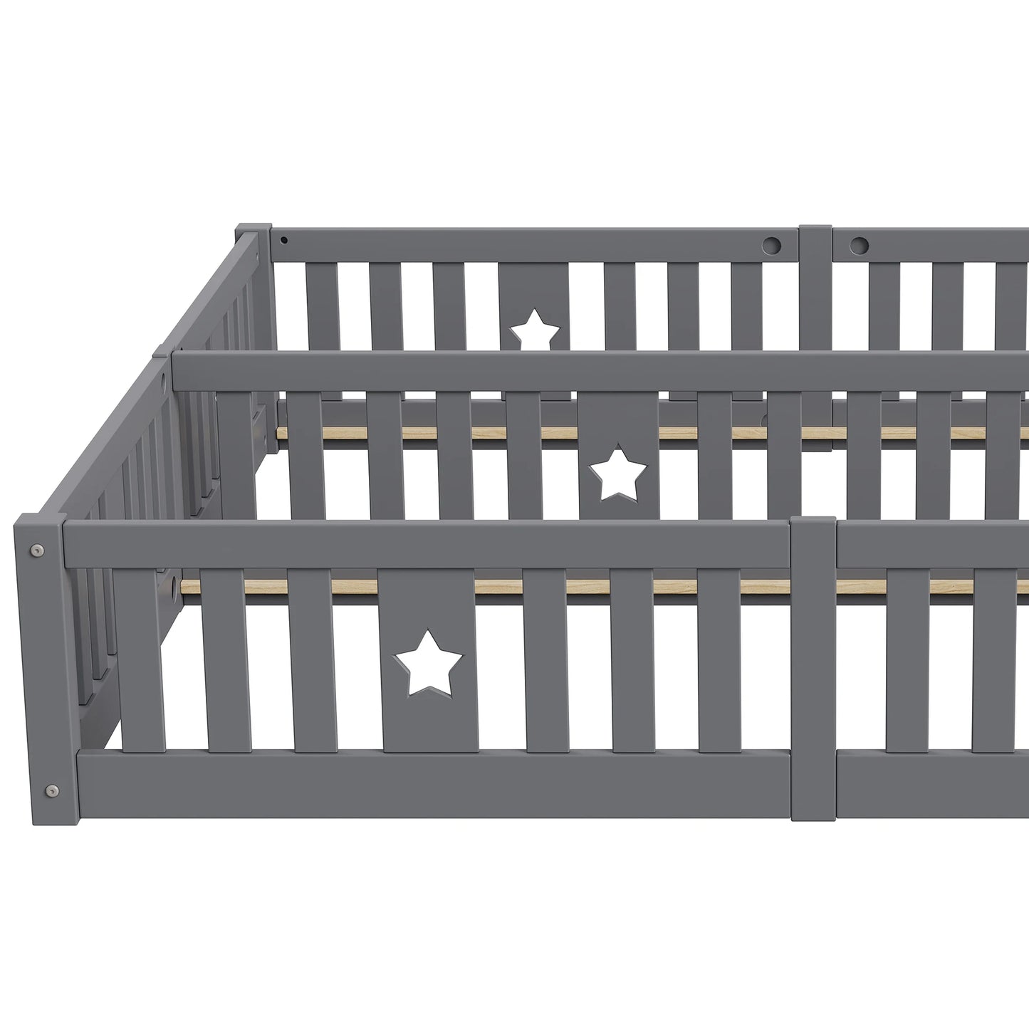 Rosahqnda Children's Bed Floor Bed 90x200cm with Railing Gate,Pine Wooden Bed for Families with 2 Children,Children's Twin Bed