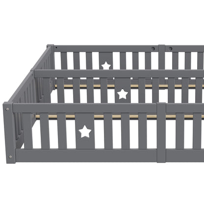 Rosahqnda Children's Bed Floor Bed 90x200cm with Railing Gate,Pine Wooden Bed for Families with 2 Children,Children's Twin Bed