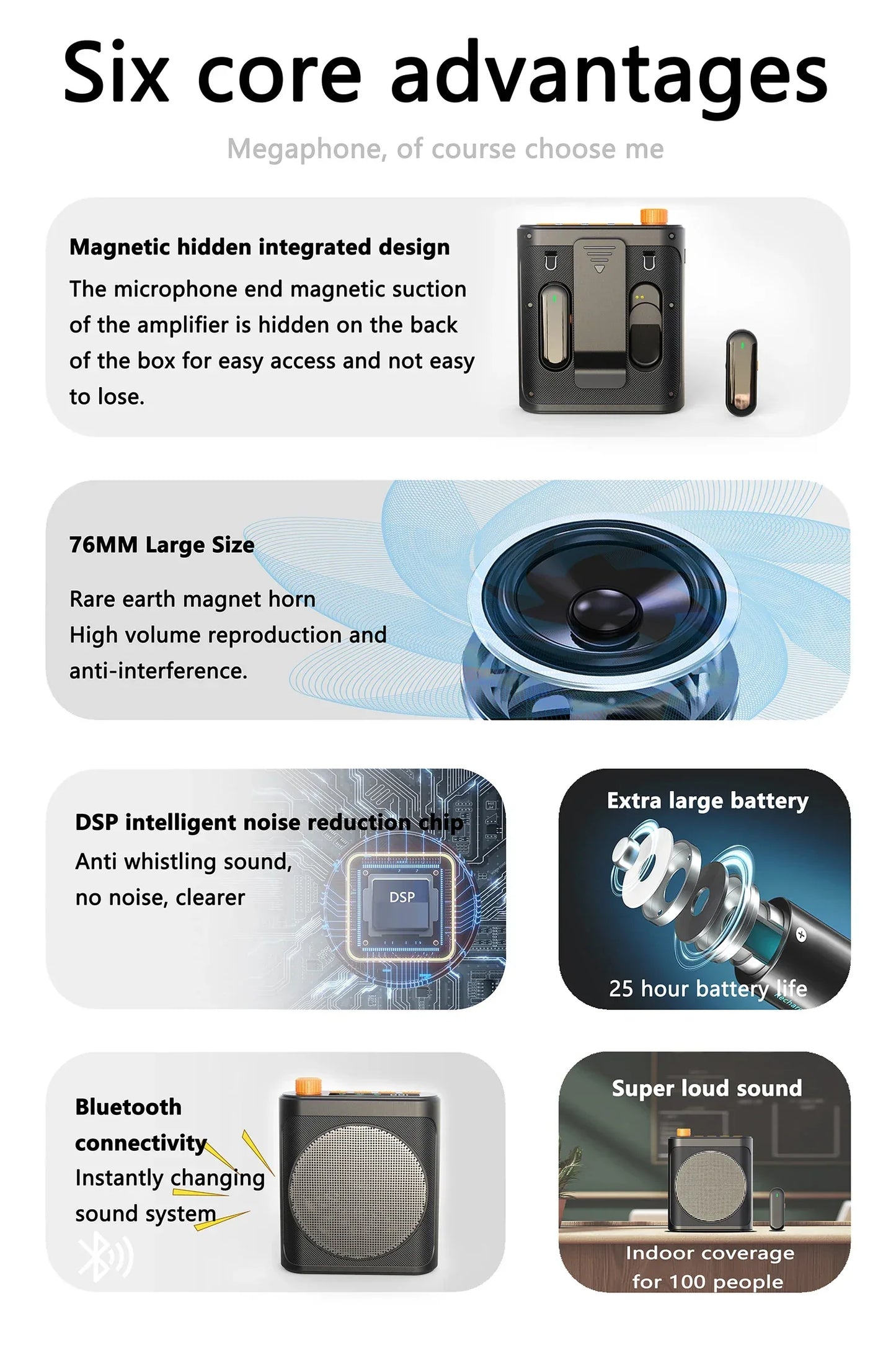 Mini Wireless Megaphone Speaker With Lavalier microphone Portable Voice Amplifier for Teachers, Elderly, Tour Guides, Coaches,