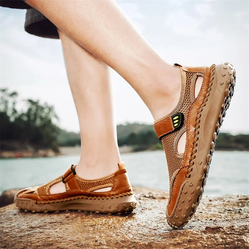 Summer Men Sandals Genuine Leather Mens Casual Shoes Outdoor Men Leather Sandals for Men Beach Shoes Roman mens Shoes