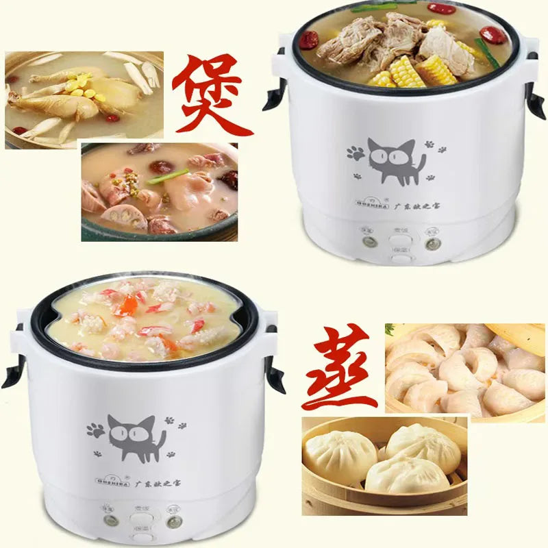 Electric Mini Rice Cooker Portable MultiCooker Household Rice Cookers 12V 24V 220V Pot Cooking Machine Pans For Car Truck Home