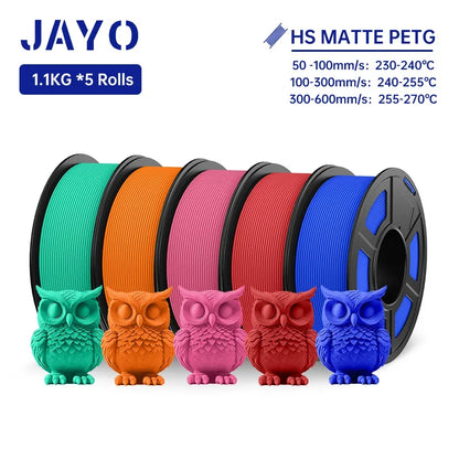 JAYO PETG 3D Filament 1.75MM High Speed PETG 3D Printer Filament 5Rolls High Flow Speedy Matte Effect 3D Printing Mateials