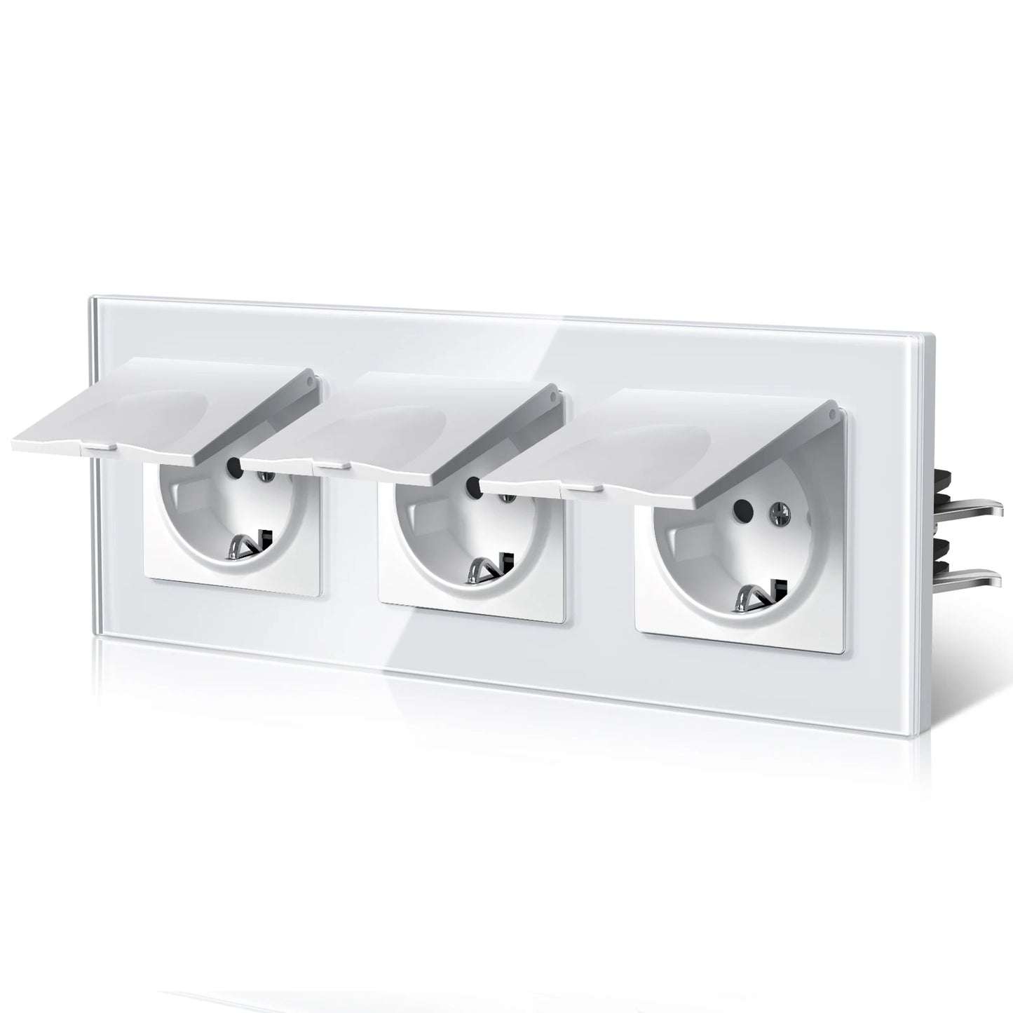 BSEED EU Standard Wall Electric Socket With Cover 16A Bathroom Power Sockets Outdoor Outlet Waterproof Glass Panels E Series