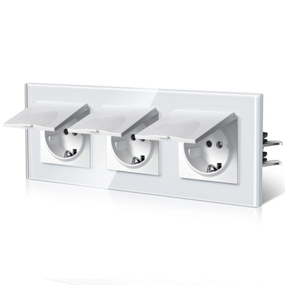 BSEED EU Standard Wall Electric Socket With Cover 16A Bathroom Power Sockets Outdoor Outlet Waterproof Glass Panels E Series