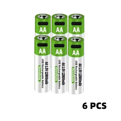 2025 New AA 1.5V USB Rechargeable Li-ion Battery 12800mAh Battery W/Type-C Cable for Toy Remote Control Mouse Electric Battery