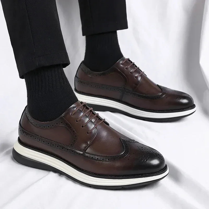 Men's Casual Leather Thick Soled Simple Walking Shoes Fashion Oxford Shoes High End British Style Office Business Dress Shoes