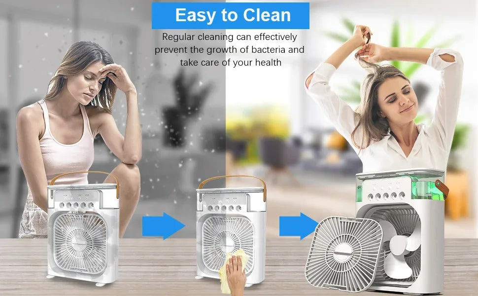 Portable Mini Air Cooler Humidifier Fan 3 Speed Mist Spray 7 Color LED 1/2/3 Hour Timer USB Desk Fan for Home Office Travel