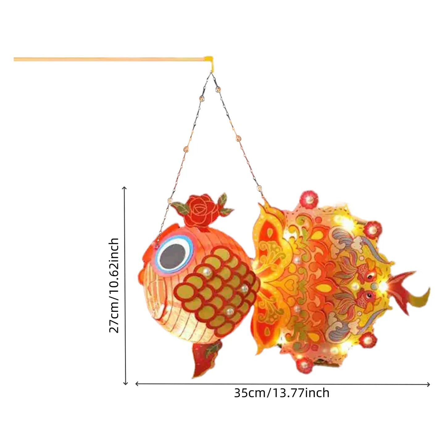 1 Set Goldfish Paper Lantern with Pole DIY Handmade Lantern Chinese New Year Mid-Autumn Festival Fish Night Light Material Bag