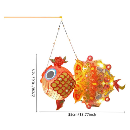 1 Set Goldfish Paper Lantern with Pole DIY Handmade Lantern Chinese New Year Mid-Autumn Festival Fish Night Light Material Bag