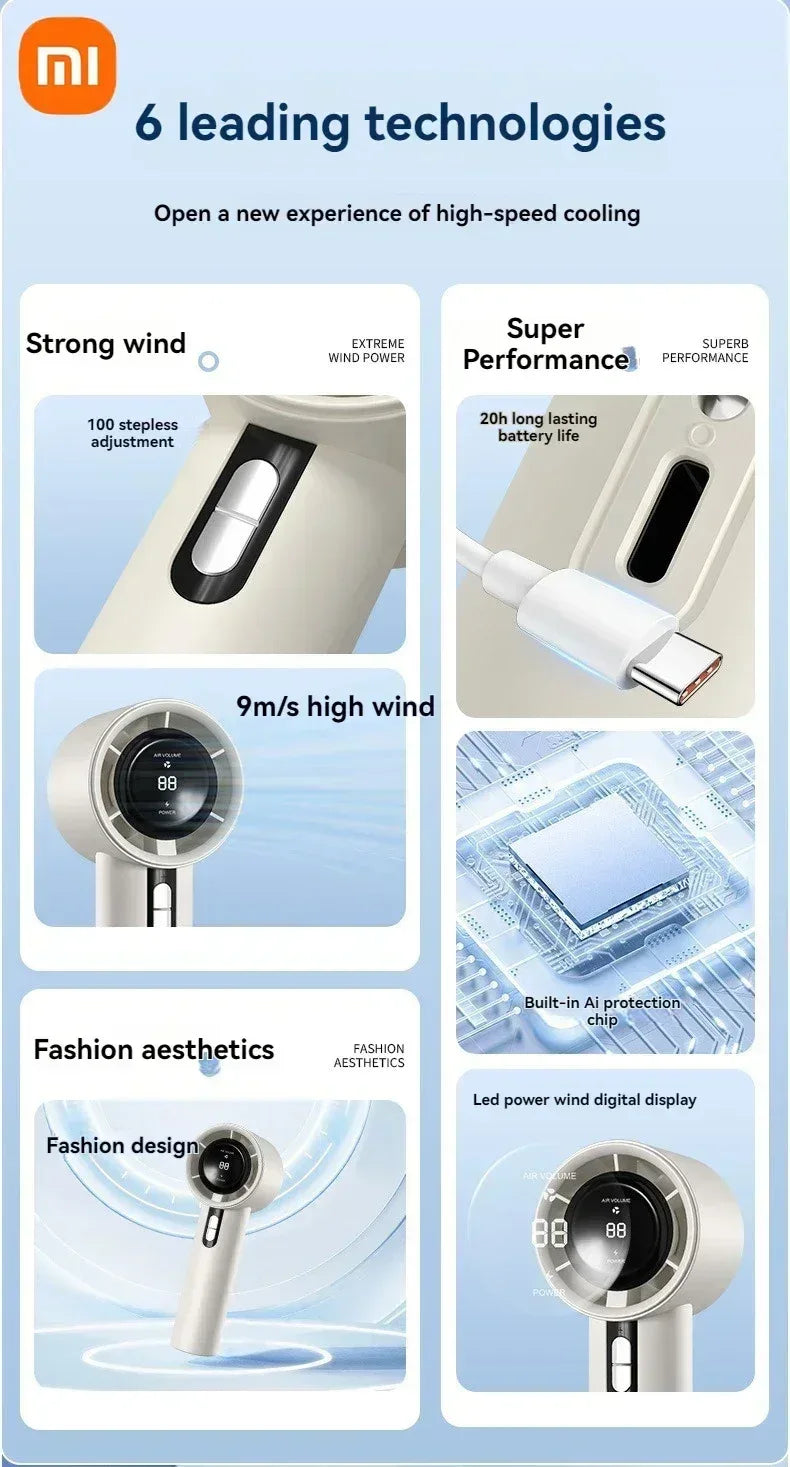 Xiaomi Ultra Quiet 100 Speed Handheld Fan USB Rechargeable Portable Mini Turbo Fan for Office and Travel with LED Indicator