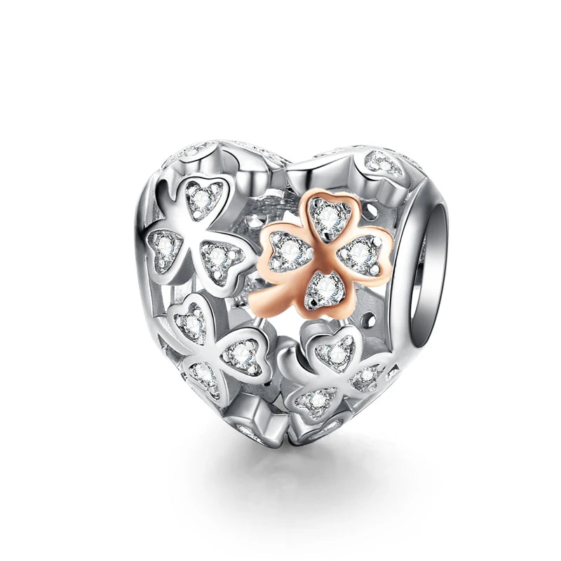 WOSTU Real 925 Sterling Silver Heart Pendents Gifts Charms Beads Fit Original DIY Bracelet Necklace Mother's Day Jewelry for Mom