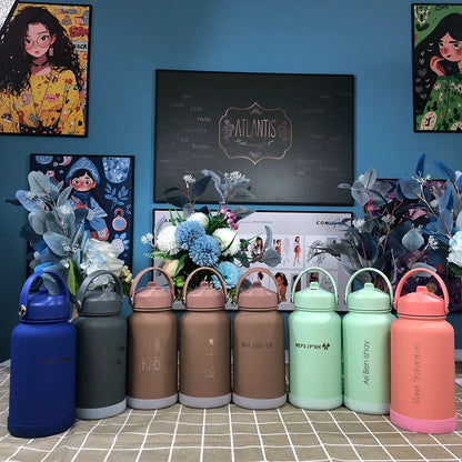 PuraCool Personalised Water Bottle 650ml/22oz Insulated Thermos Customised Tumbler Flask with Straw