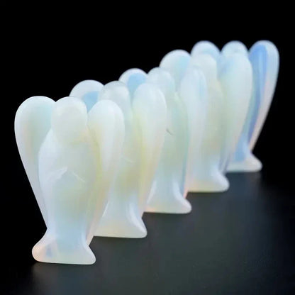 1pc Opalite Angel Crystals Carved Pocket Guardian Polished Angel Figurine 1.5" Spiritual Meditation Decor Valentine's Day Love