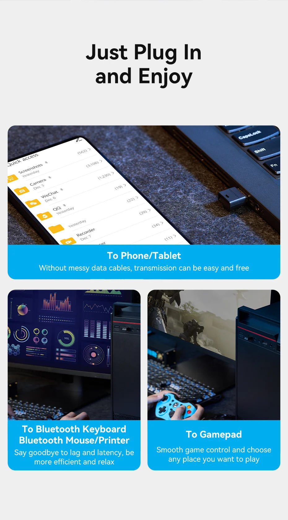 Vention USB Bluetooth Adapter 5.0 5.1 5.3 5.4 6.0 Dongle for PC Speaker Wireless Mouse Keyboard Music Audio Receiver Transmitter