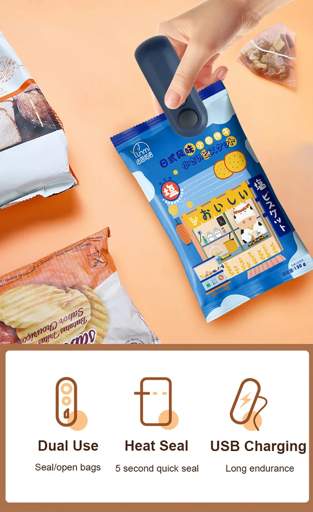 Mini Plastic Bag Sealer Rechargeable 2 in 1 Bag Heat Sealer With Cutter Portable Thermal Sealer Plastic Bags Sealant Machine