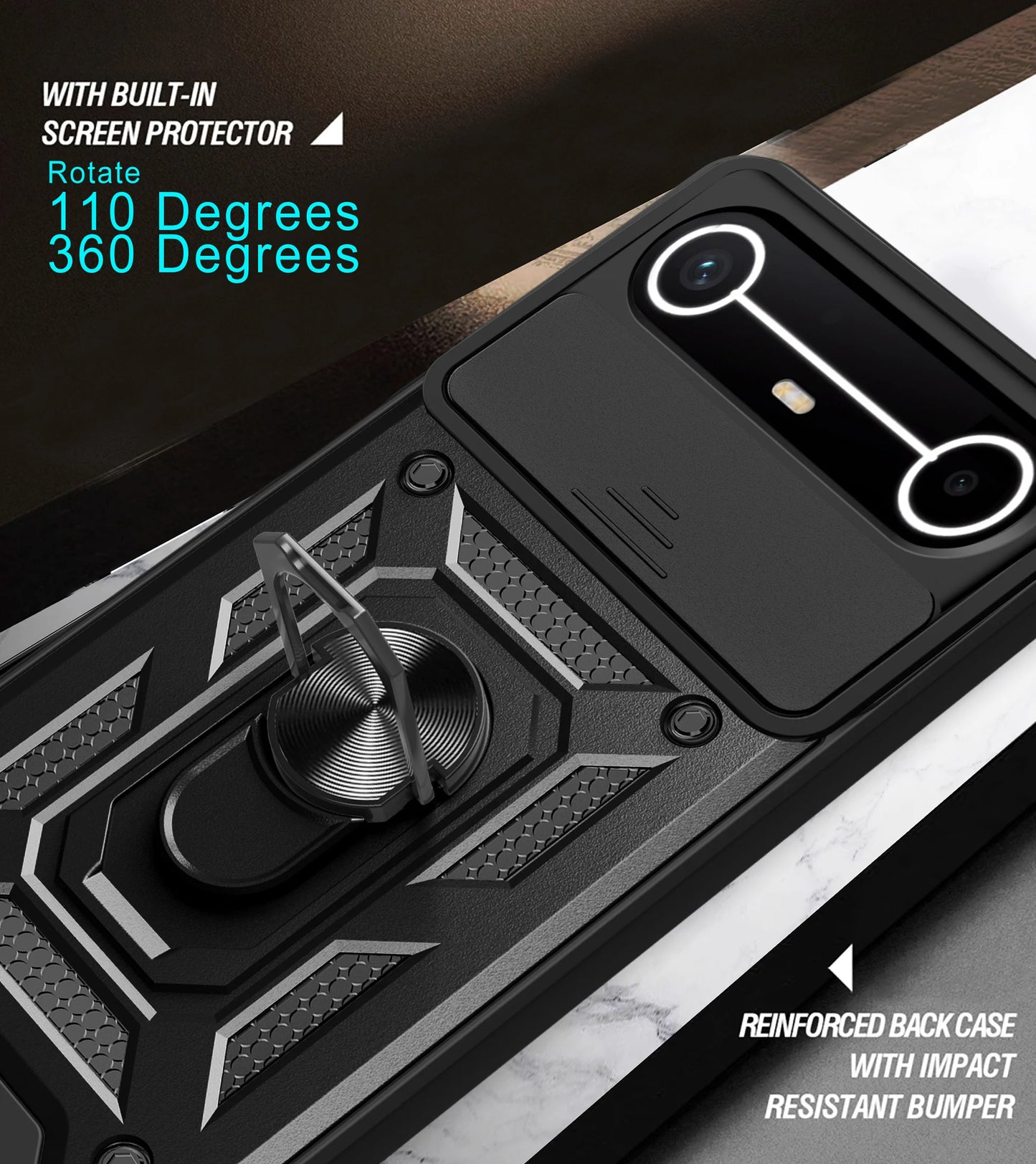 Slide Camera Cover for Tecno Spark Slim 4G Pova Slim 5G Case Ring Kickstand Holder Full Protective Shockproof Phone Capa Funda