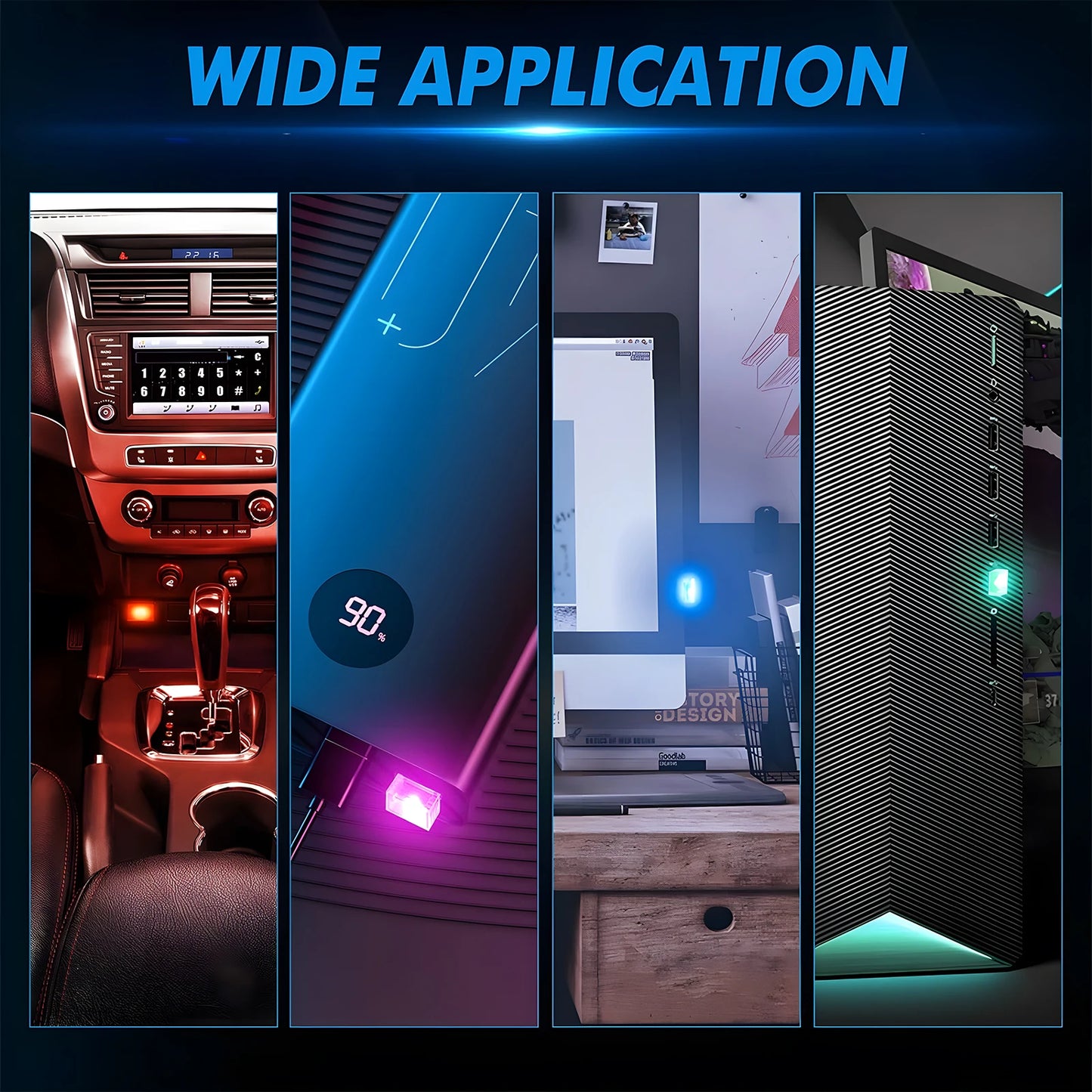 Mini USB Car Light Universal Portable USB Atmosphere Light DC 5V USB LED Car Interior Lighting kit for Laptop Night Home Office