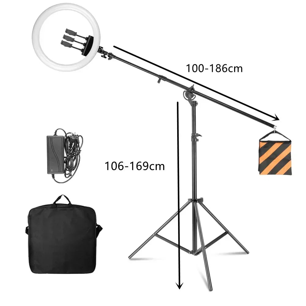 SH 18 Inch Knob Ring Light LED Selfie Video Lamp With Tripod Stand Phone Clip For YouTube Live Lighting Photo Photography Studio