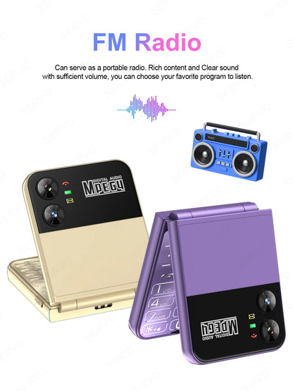 SERVO 4 SIM Fashionable Flip Cellular Phone Speed Dial Flashlight Magic Voice FM Radio 2G GSM Foldable Mobile Phone Type-C 2.6"