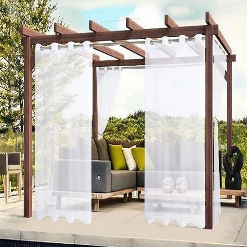 1 Pcs Outdoor Waterproof Sheer Curtain Translucent Bedroom Indoor Blackout Curtain Porch Pergola Patio Pavilion Terrace Curtains