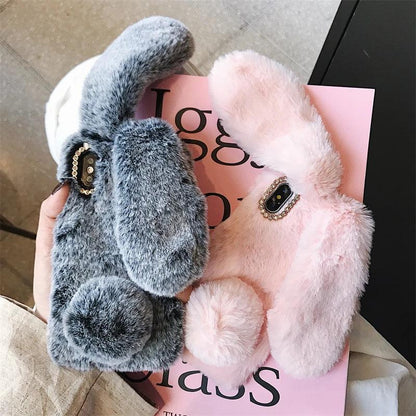 Soft Plush Phone Case For Xiaom Poco C85 C75 C71 C65 C61 C55 C51 C50 C40 C31 C3 Warm Winter Furry Rabbit Bunny Fur Cover