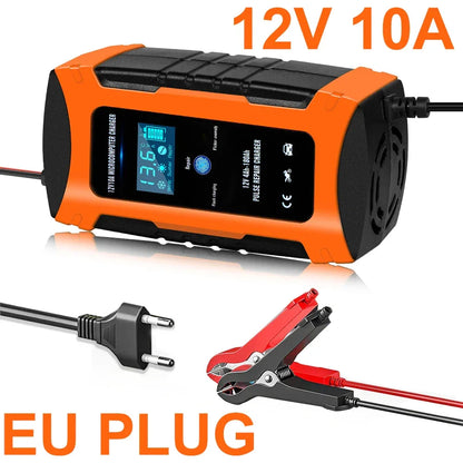 Pulse Repair Car Battery Charger 12V Output Current 10A Max Digital Display Summer Winter Mode Lead-Acid Battery Charger