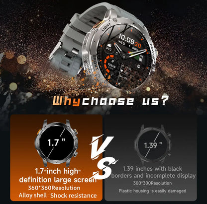 1.7" Large Screen Bluetooth Call Smart Watch Men‘s Sports Outdoor Flashlight 1000mAh Health Monitor Smartwatch for Man Male IP6