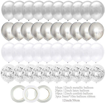 40 ballons en latex argentés de 30 cm (12 pouces) à confettis mélangés, pour anniversaire (garçon/fille), fête d'adulte (homme/femme), remise de diplômes et Nouvel An.